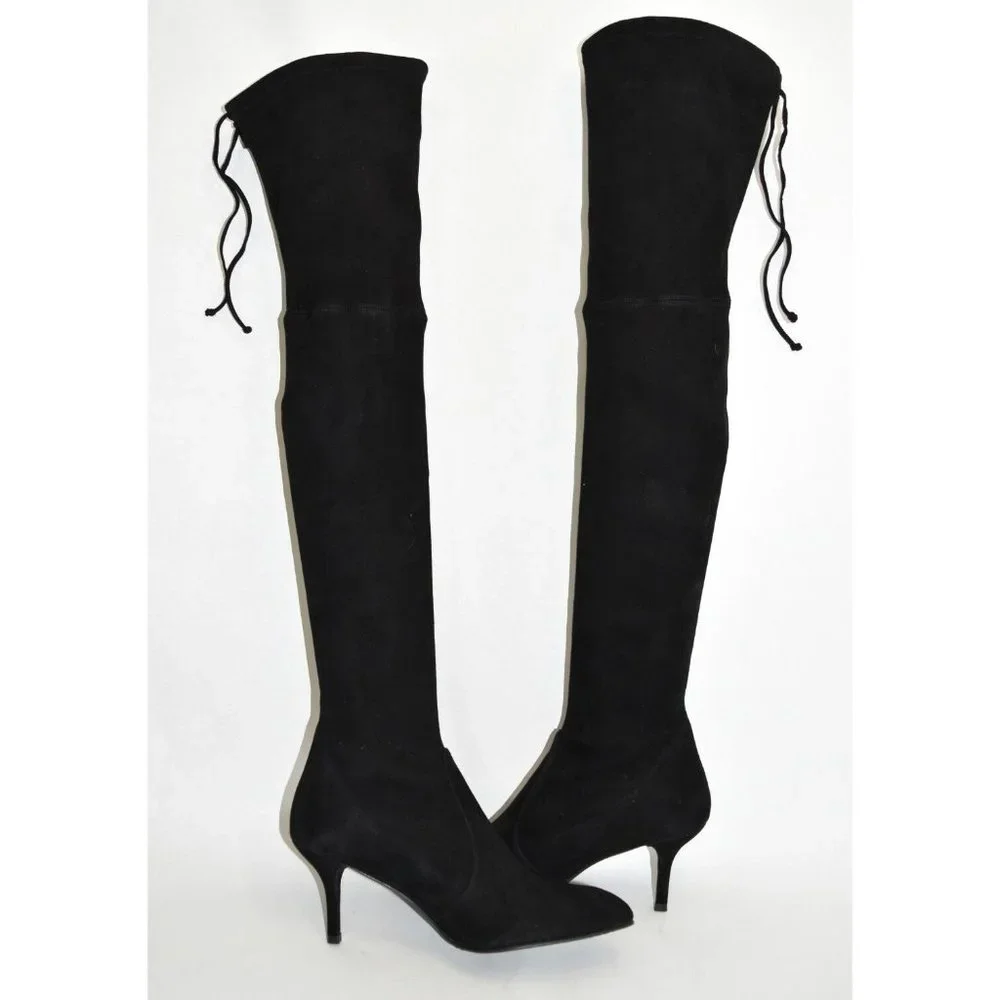 $850 STUART WEITZMAN Tiemodel Over-the-Knee Stretch Boot SUEDE BLACK 10 (K16)
